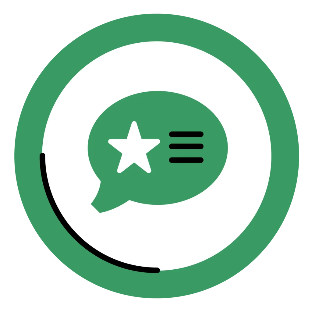 Speech bubble with a star and lines representing a review