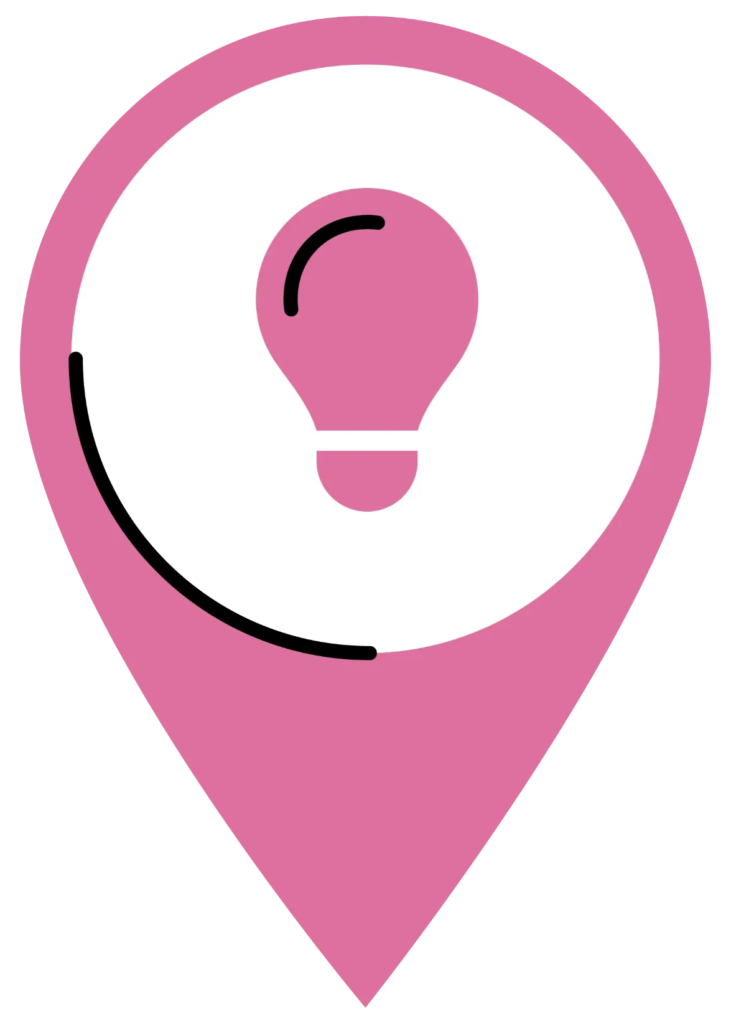 Map pin with an icon of a light bulb